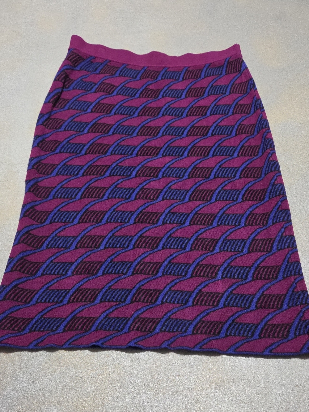Maeve Purple and Blue Wave-Pattern Knit Pencil Skirt